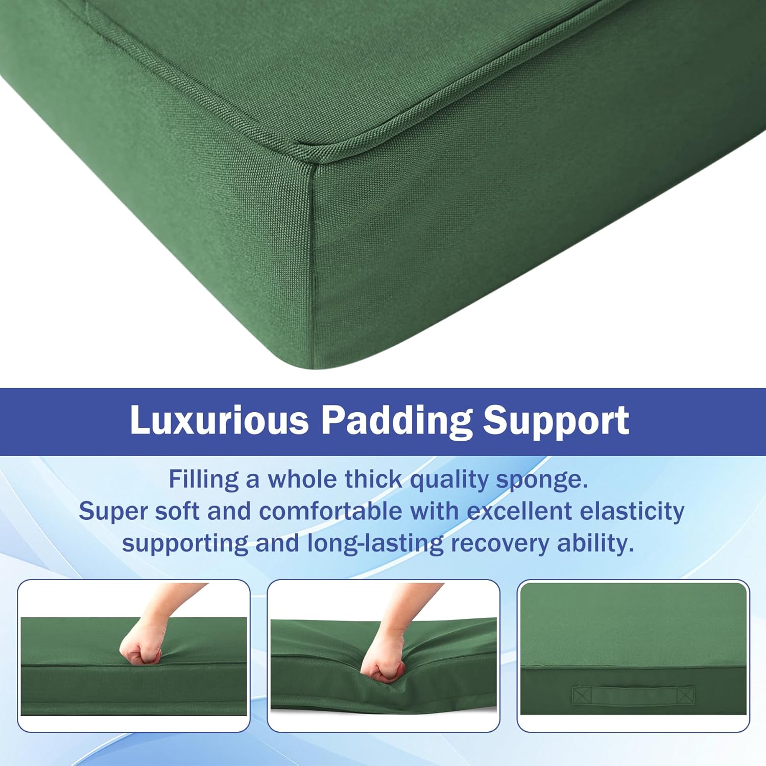 IASEAHK Patio Chair Cushions, 19" x 19" x 3" Outdoor Chair Cushions Set of 4, Waterproof Outdoor Cushions for Patio Furniture, Outdoors Seat Cushions Set of 4 with Handle and Ties, Forest Green
