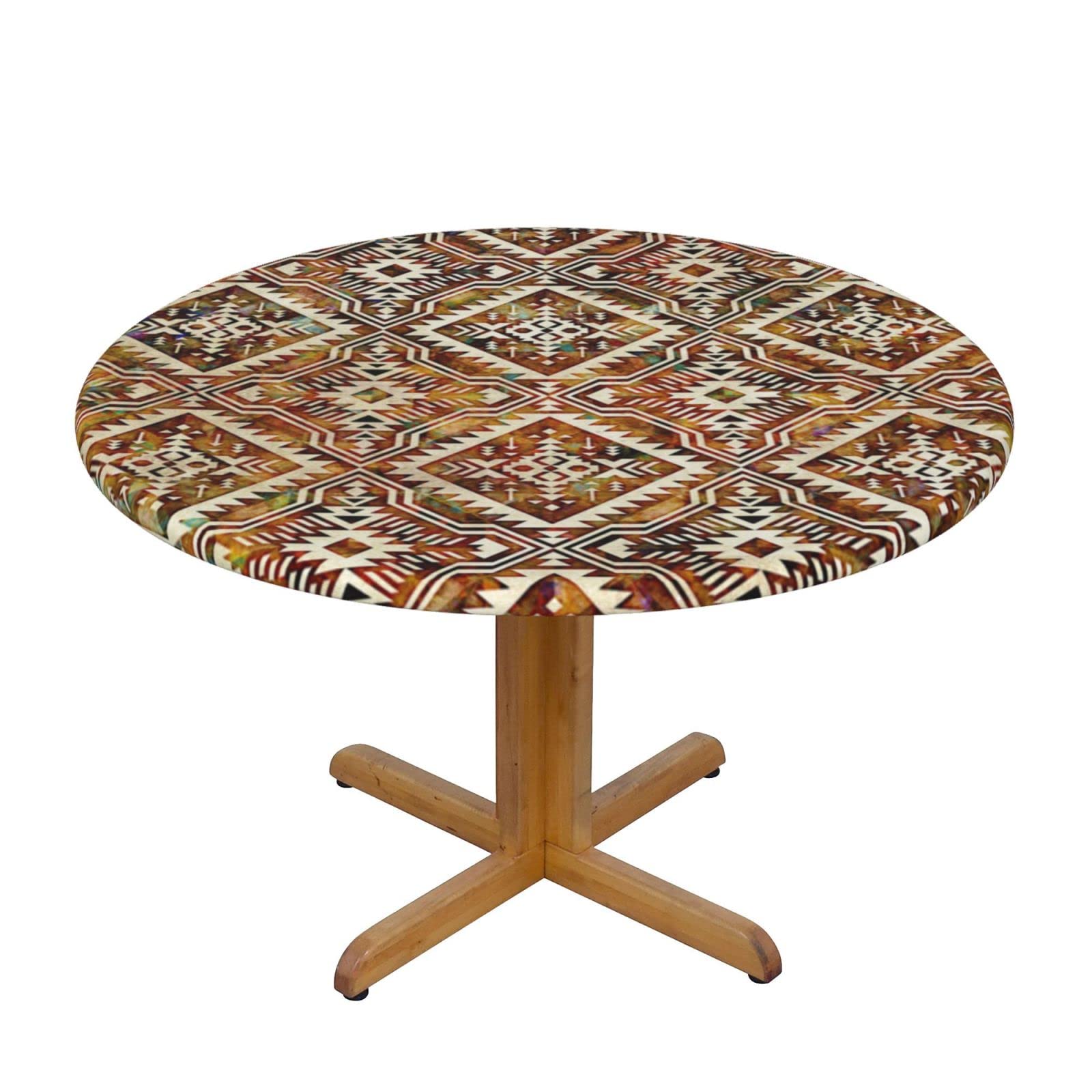 Lsjuee Round Fitted Tablecloth 45-50in Elastic Edged Table Cloth for Kitchen Dining Party Home Decor - Beige Southwestern Style Texture