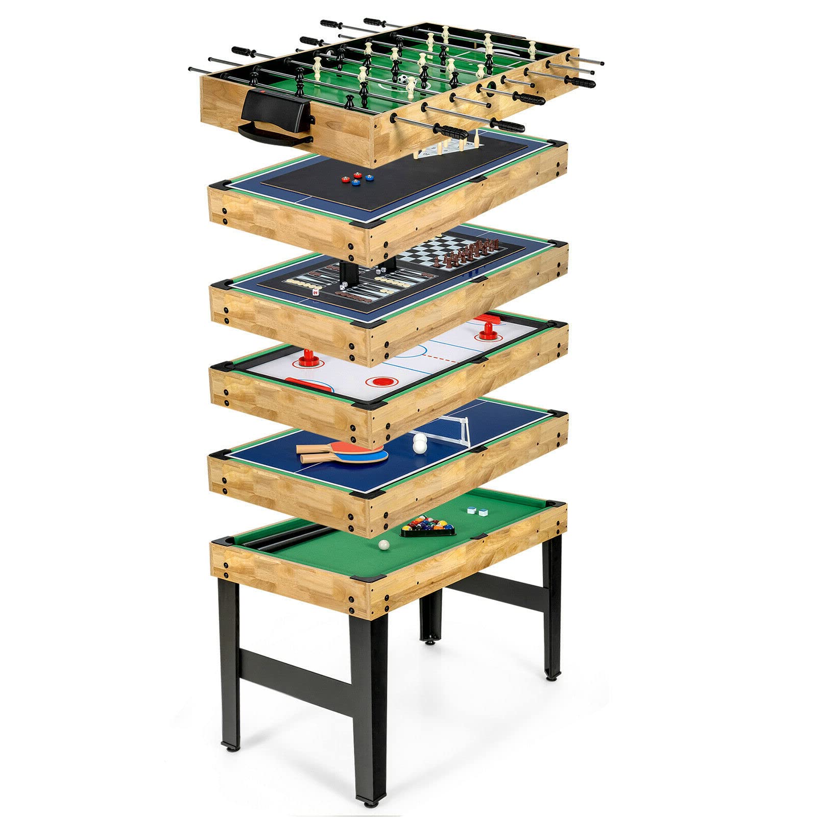 10 in 1 Combination Table Multi Game Table Foosball Bowling Table Tennis Hockey Billiard Board Games All Accessories Included Stack Up Design Durable Stable Construction for Your Kids