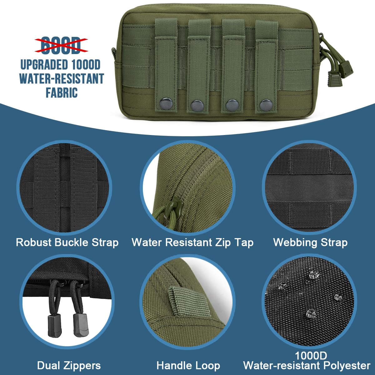 MUCHER EDC Pouch Molle Pouches Tactical Waist Bag Utility Waist Pack with 3 Hooks for Outdoor Hiking Hunting Camping Training (A-Green) - Image 3