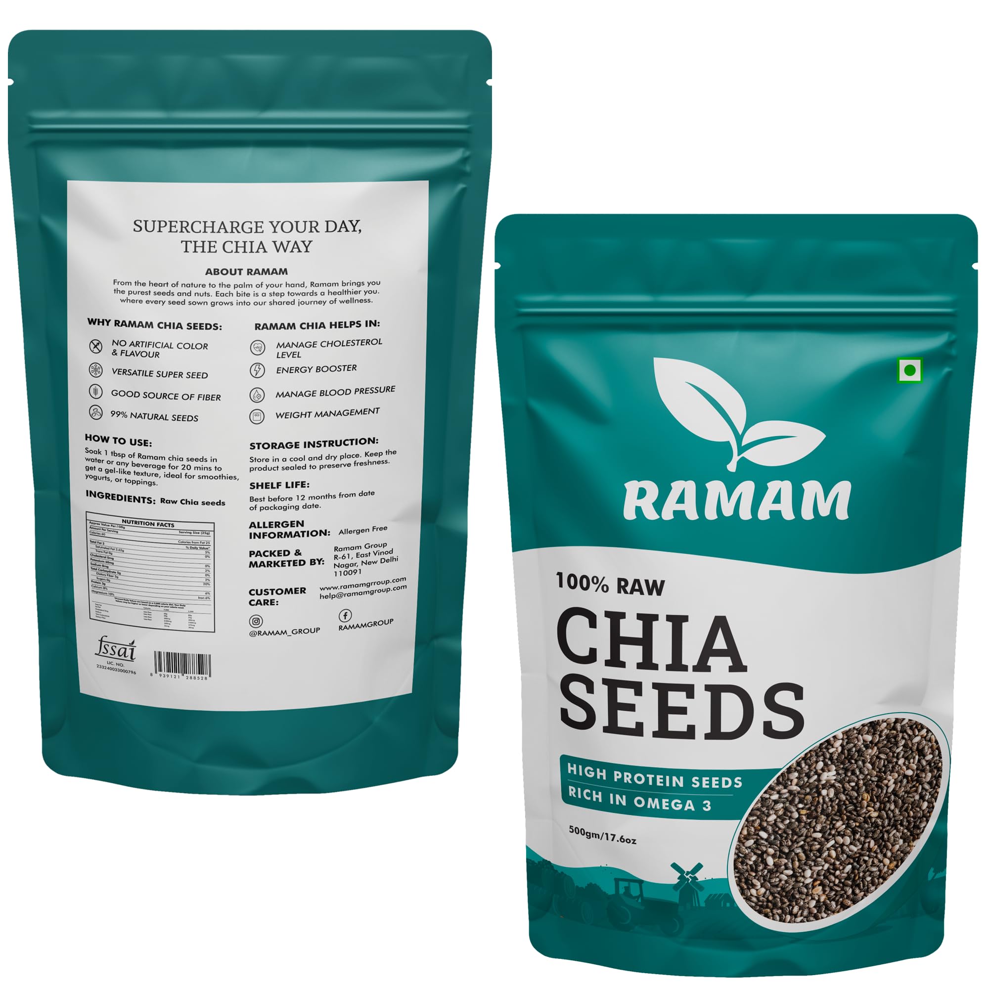 Ramam Chia seeds 1kg For Weight Management | Natural Chia Seeds for Eating - Rich in Omega 3| High Protein seeds | Gluten Free |Helps in Manage Cholesterol level & Blood Pressure - 500g(Pack of 2) 4