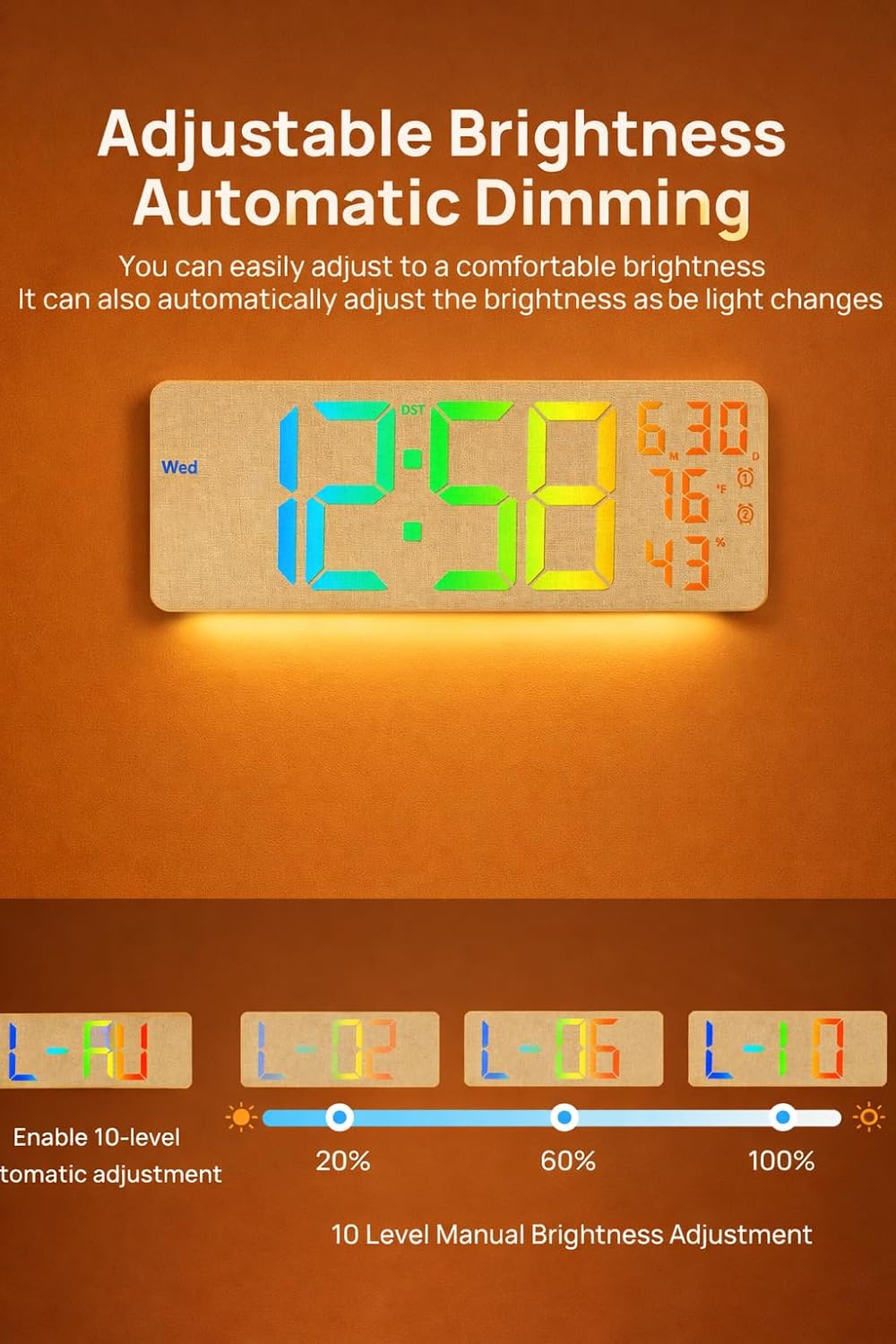MASHI 2026 Upgrade 17.3" Large Digital Wall Mount Clock, Digital Clock with Remote Control, Alarm, Big LED, RGB Color, DST, Temperature for Living Room,Classroom, Bedroom, Decor (Beige)