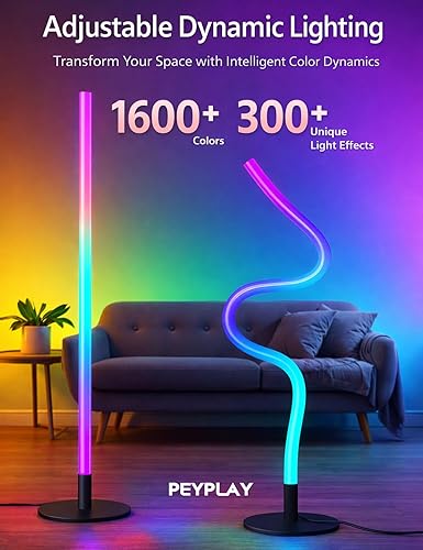 Miniatura 2 de Lámpara de pie LED RGB, forma ajustable inteligente, sincronización de música, 16 millones de colores, control remoto y aplicación, luz de pie