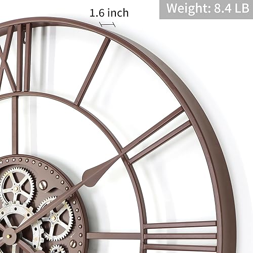 Miniatura 5 de Relojes de pared grandes de 29 pulgadas para decoración de sala de estar con engranajes móviles, reloj de pared grande industrial Steampunk, relojes