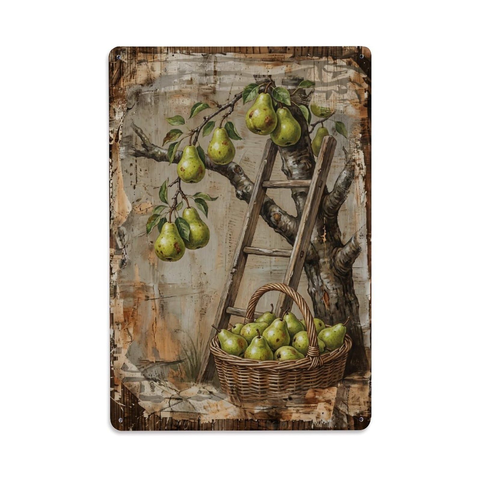 Pear Orchard Harvest Green Fruit Countryside Farm Vintage Metal Tin Sign Plaque Wall Decor for Cafe, Club, Garden Metal Poster 8x12Inch