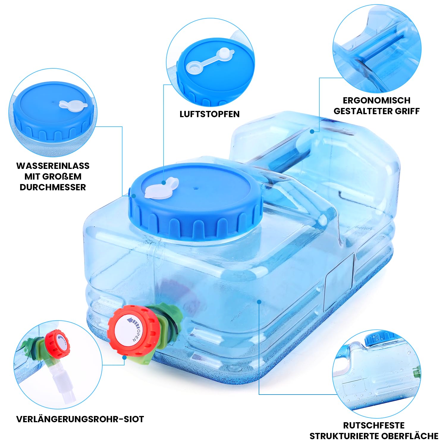 Umikk 5L ~ 22L - Tanica per acqua da campeggio, con rubinetto, contenitore per acqua potabile portatile, serbatoio dell'acqua da campeggio con manici, tanica per acqua senza BPA, per viaggi all'aperto