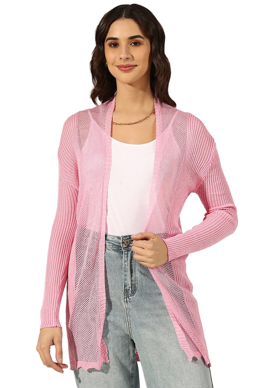 Basic Women's Textured Pink Open Knit Shrug-CHN-1509_Pink-P-image-25