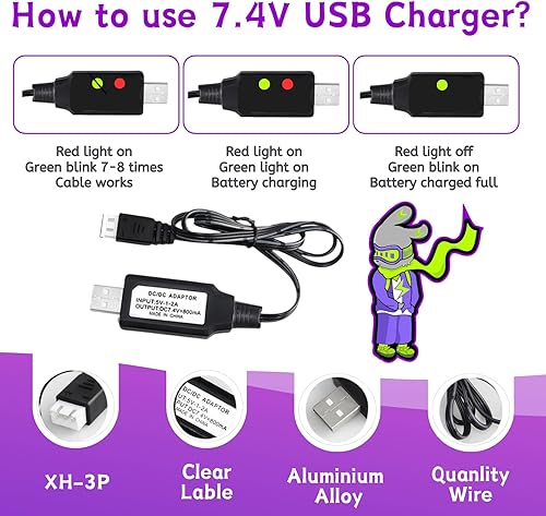 Miniatura 5 de 7.4V 2800mAh 20C Lipo JST Plug Batería para RadioLink RC3S RC4GS RC6GS MC-E7S Receptortransmisor con cargador USB 2S, probador de alarma de voltaje