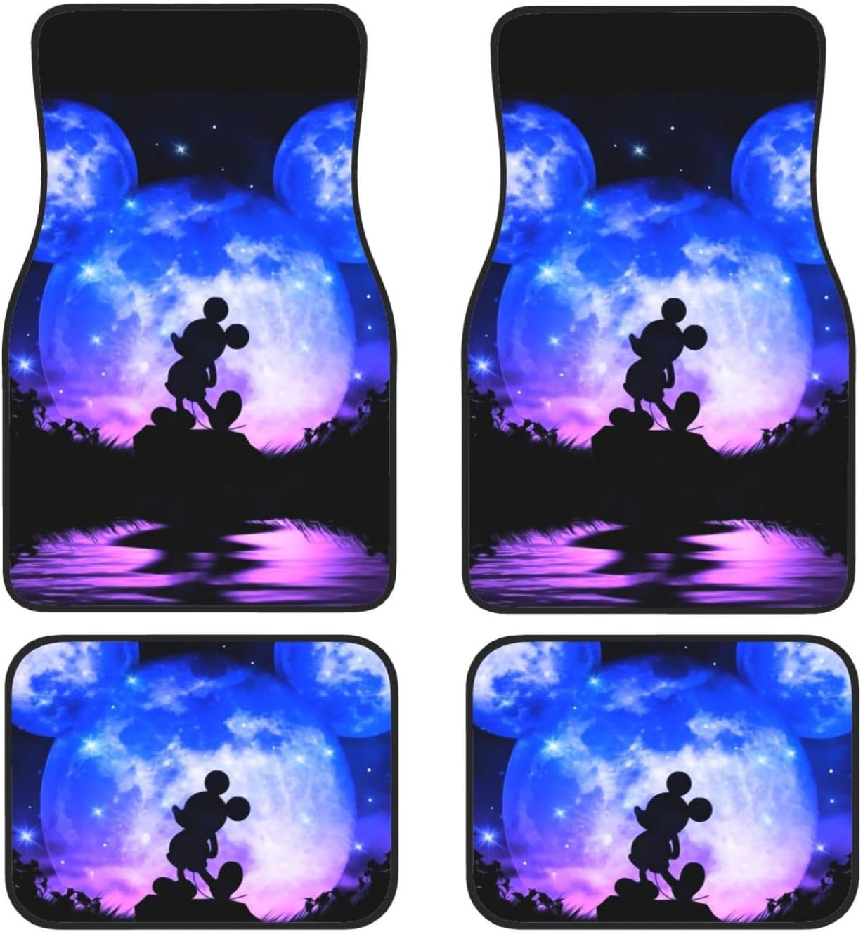 ミッキーマウス (2) カーマット 4点セット フロアマット 車 軽/普通車 1台分 フロント2枚 リヤ2枚 丸洗いOK ズレ防止加