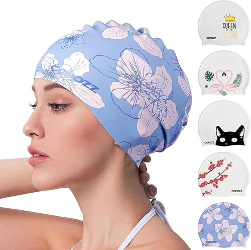 Miniatura 1 de COPOZZ Gorro de natación para adultos, de silicona, impermeable, cómodo, gorro de natación para cabello largo y corto
