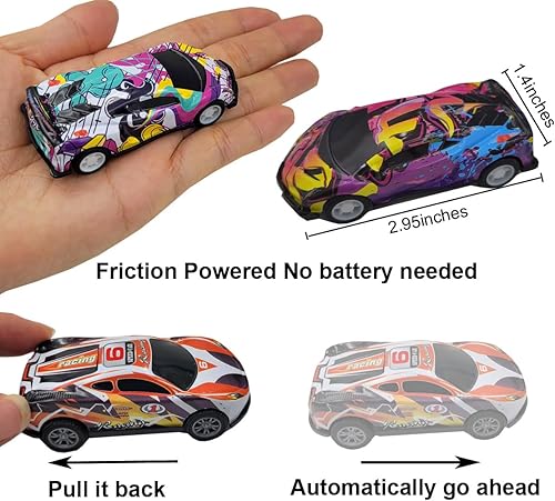 Miniatura 6 de SeeuFun Paquete de 12 autos de carreras de aleación a escala 164 de 2.9 pulgadas, auto de carreras fundido a presión, vehículos de caricatura,