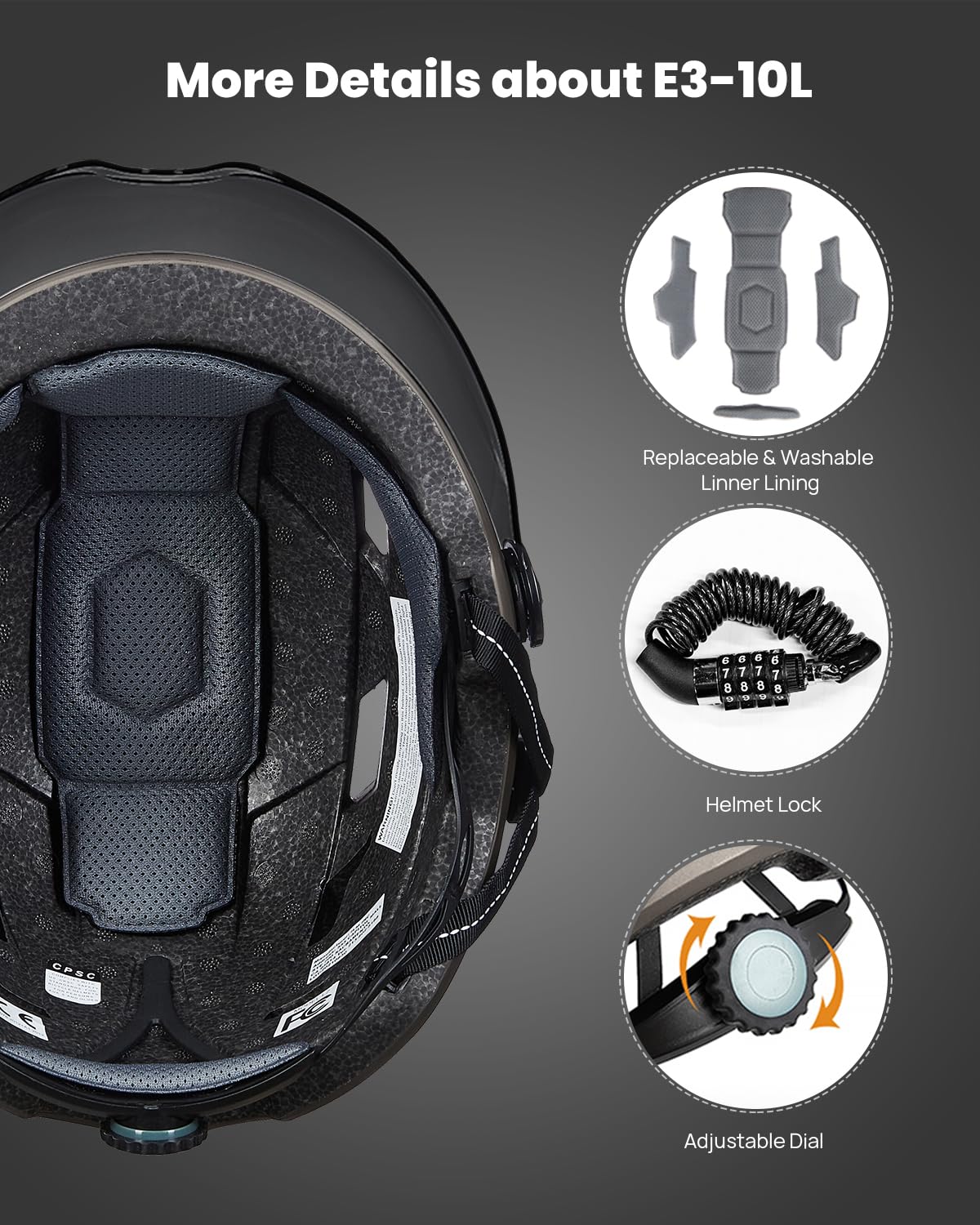 ILM Casco Bicicleta Adulto-Casco de Ciclismo Patinete Scooter Mujer Hombre con Luz Delantera y Trasera LED Recargable por USB E3-10L