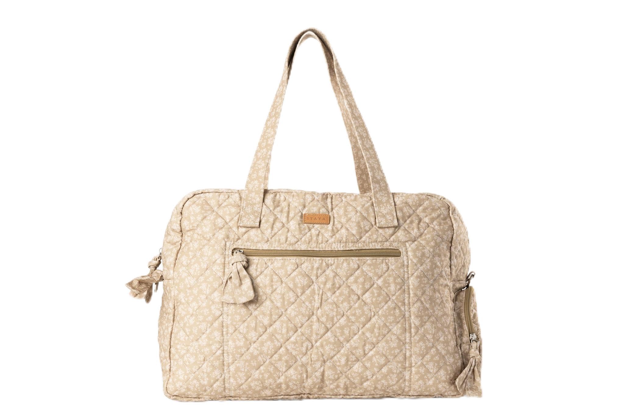 Staya Quilted Weekender Bag for Women – Soft Cotton Travel Duffle, Carry-On Overnight & Hospital Bag, Aesthetic Tote (Floral Canvas)