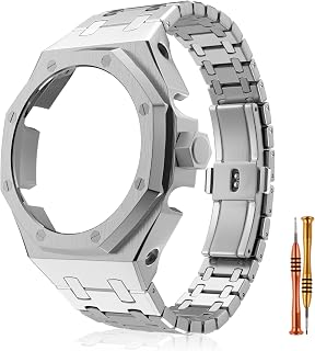 GA2100 4th/5th Mod Kits, GA2100 All Metal Watch Band Strap Bezel Replacement Accessories for Casio Mens G-Shock GA2100/GA-2110, Men's Watch Modding Replacement Accessories Set, Case & Bracelet Band with Tools