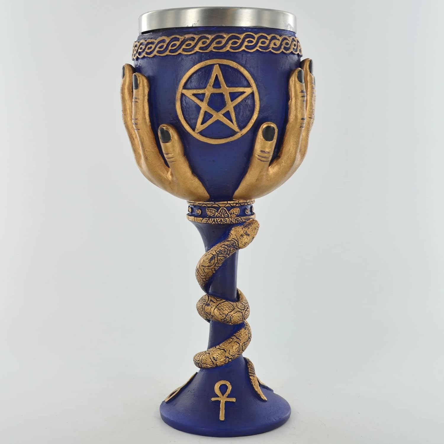 Gold Celtic Pentagram Symbol On Blue Goblet Alter Decor