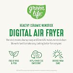 GreenLife Compact électrique Air Fryer Oven, 5.3 QT, Tiroir antiadhésif en céramique sans SPAS, 8 Affichage numérique One Touch, fenêtre de vue facile, minuterie d'arrêt automatique, pièces de sécurité pour lave-vaisselle, 1500 Watts, Sage
