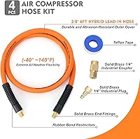 Vista 2 de Manguera de látigo para compresor de aire de 3/8 pulgadas x 6 pies con entrada en manguera híbrida con accesorios, flexible y resistente a