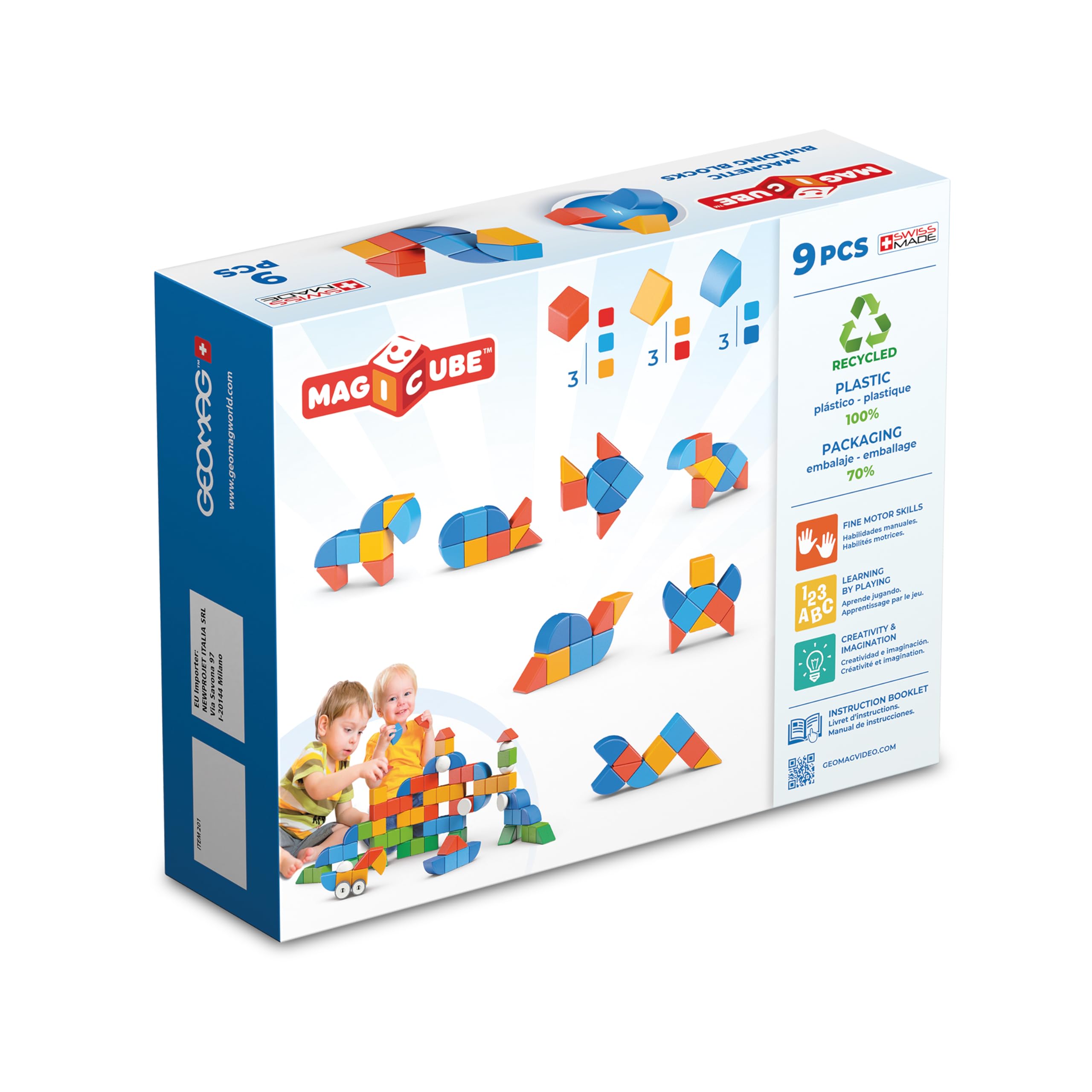 Geomag - Magicube 1+ Formen - Magnetische Blöcke für Kinder - 3 Farben und Formen - 9 Würfel - 1-5 Jahre - 100% Recyceltes Plastik – Ansicht 2
