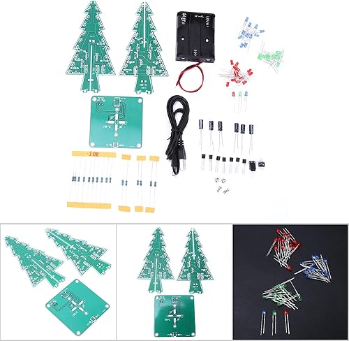 Miniatura 3 de Árbol de Navidad 3D, circuito flash LED, kit de árbol de Navidad para práctica de soldadura, kit de proyecto electrónico para decoración de regalo