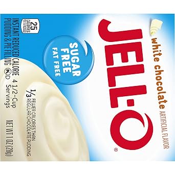 Jell-O Zero Sugar Instant Pudding & Pie Filling Mix, White Chocolate Flavor, Fat Free Reduced Calorie Dessert for Baking, Pies & No-Bake Recipes, 1 oz (Pack of 24)