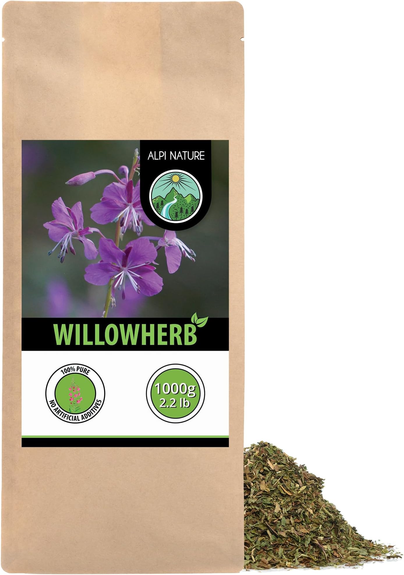 Alpi Nature Willow Herb Tea 1kg 2.2 lb, Dried and Cut Willow with Small Flowers, Fireweed Herb