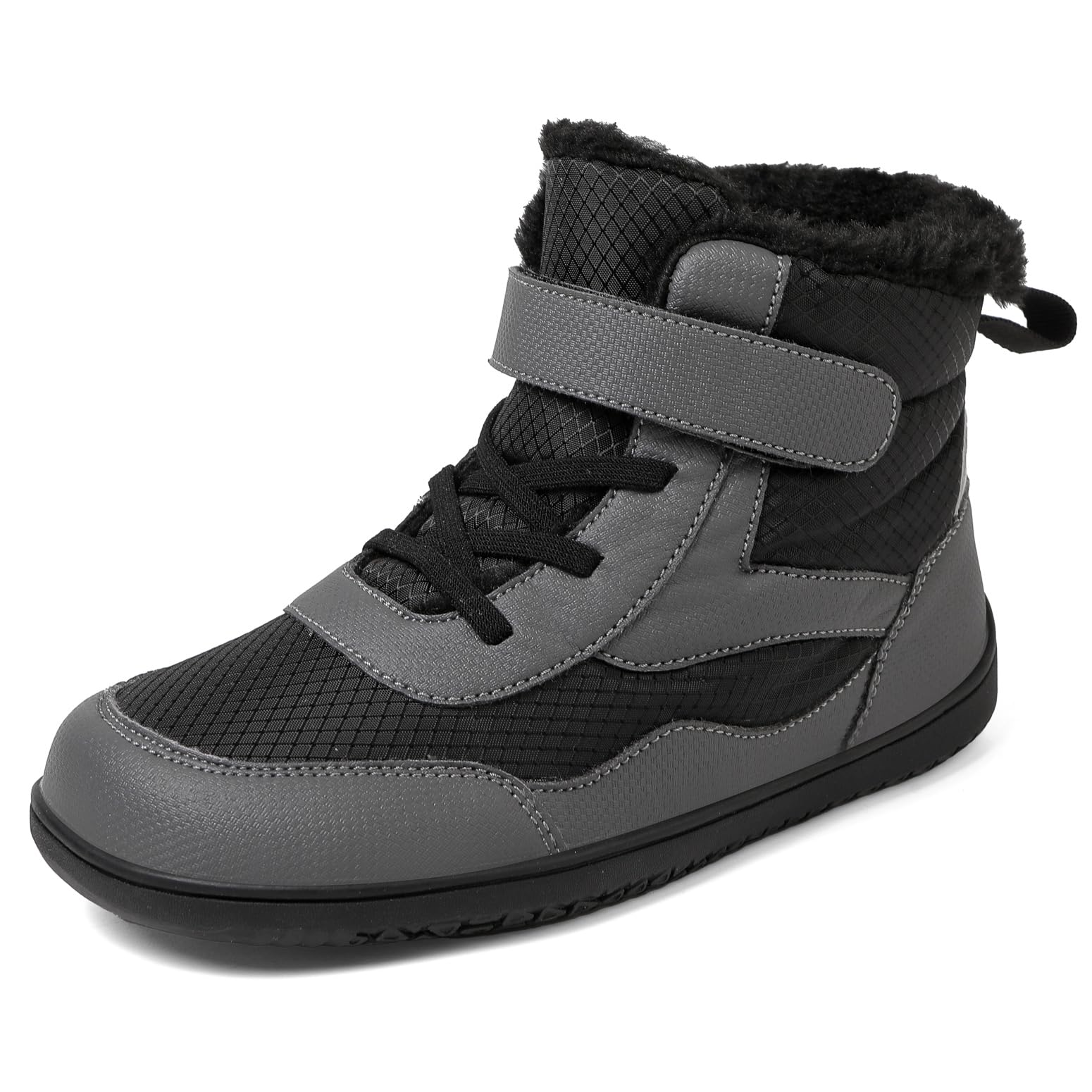 Kinder Winter Barfußschuhe Warme Gefüttert Schneestiefel mit Klettverschluss Barfußschuhe Winter Kinder Schneestiefel Breiter Zehe Wanderschuhe Leicht Rutschfest Winterstiefel