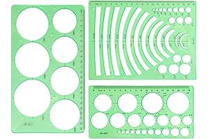 3PCS Circle Round Stencil Template Orthodrome Plastic Clear Green Drafting Ruler Measuring School
