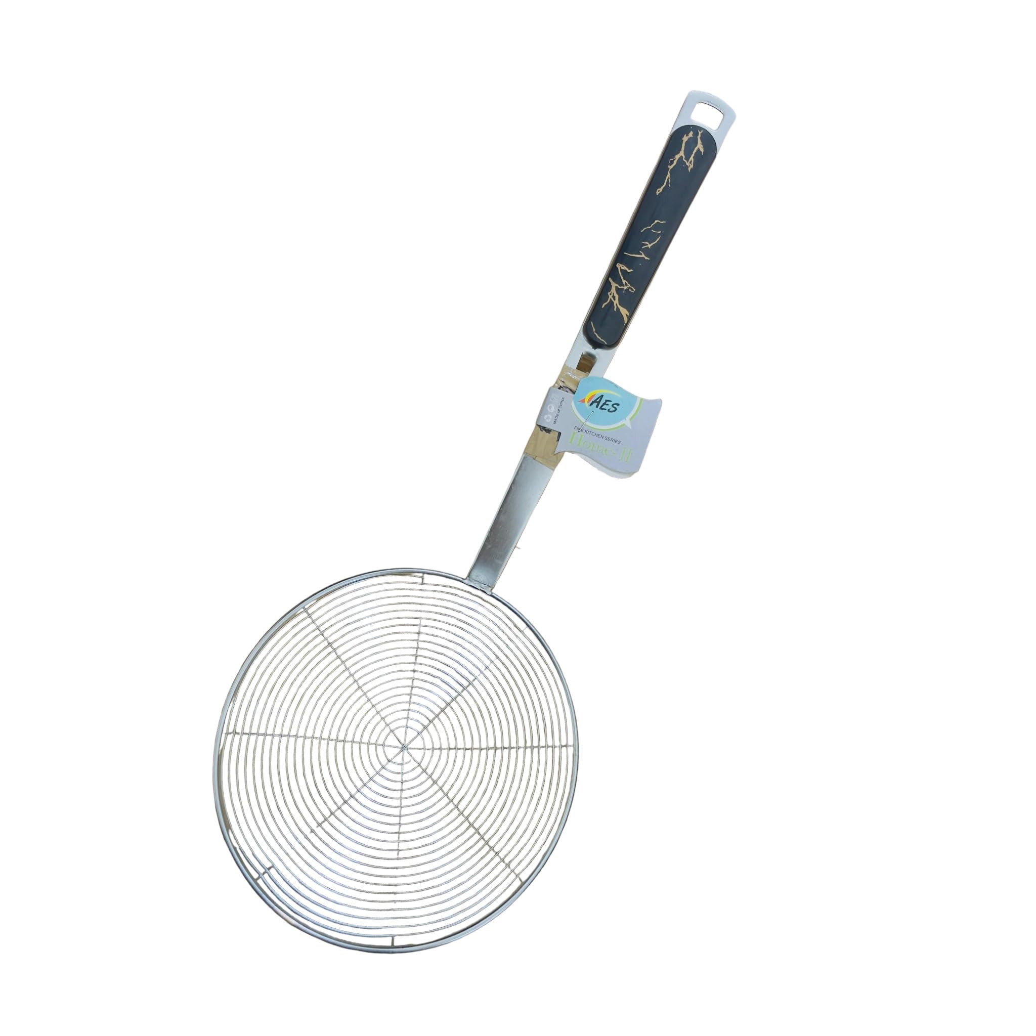 EXCEL ENTERPRISES Food Grade Stainless Steel Deep Frying Round16 cm Basket Colander Fruits Vegetable Strainer Wire Mesh Filter Spoon Oil Strainer with U Shape Wooden Handle Medium Size (Black) Channi