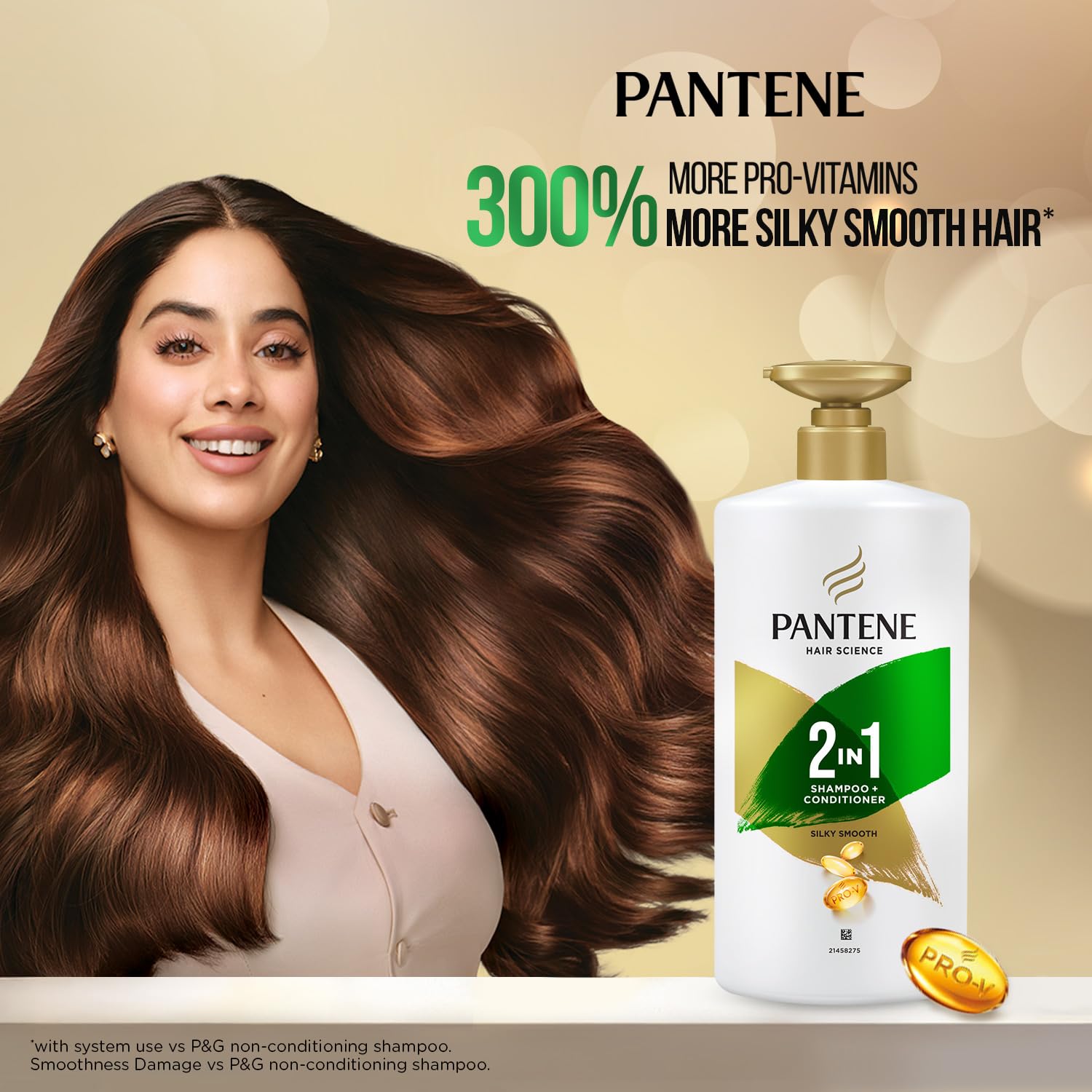 Pantene Advanced Hairfall Solution, 2in1 Silky Smooth Care Shampoo + Conditioner, Pack of 1, 650ML, Green 1