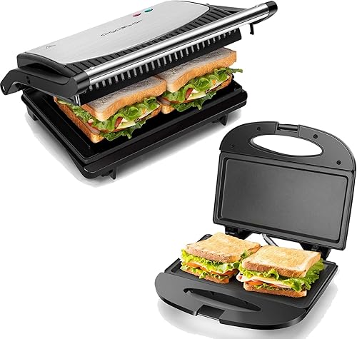 Miniatura 1 de Sandwichera Panini Press Grill Tostadora de pan Tostadora de Pan con platos antiadherentes, abre 180 grados para cualquier tamaño de comida