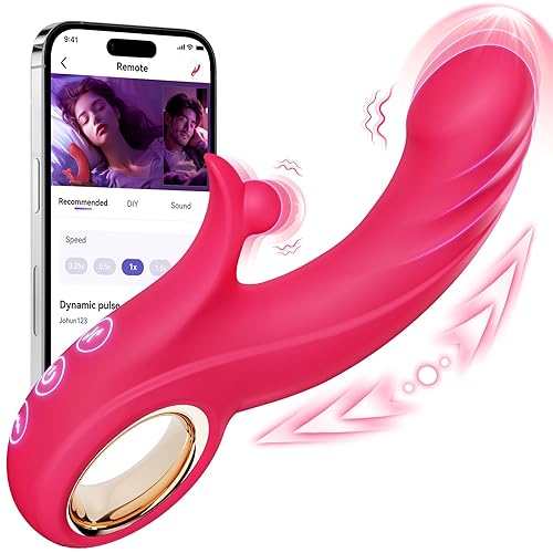 Toendi Thrusting Vibrator Rabbit Vibrators for Women - G Spot Vibrator Clitoral Sex Toys with 10 Vibrating 7 Thrust Modes & Heating, Adult Sex Toy Thrusting Dildo for Womens Female Couples Games - Rose Red