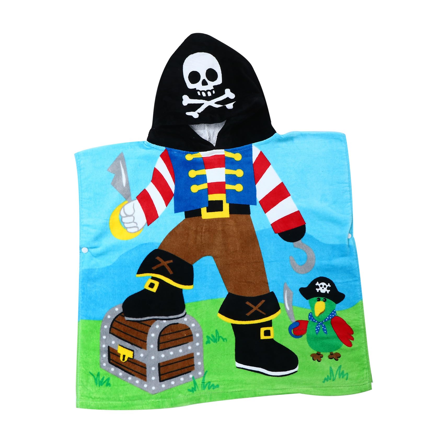 VALICLUD Kapuzenbadetuch aus Baumwolle mit Niedlichem Piratenkapitän Motiv mit Kapuze Saugfähiges und AtmungsAktives Kinder Bademantel für Jungen und Mädchen