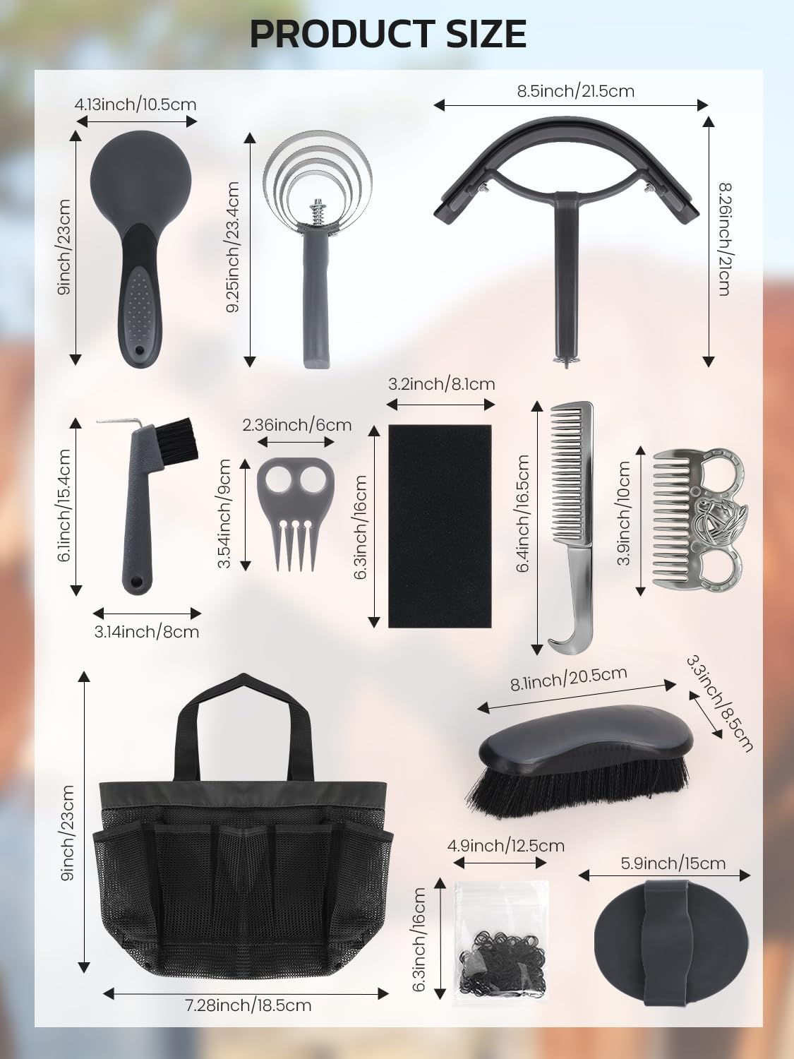 Pferdepflegeset, 12-teiliges Set – komplettes Pferdebürsten & Pflegebedarf-Set mit Organizer-Tragetasche, Pferdefellpflege-Werkzeug, Ausrüstung und Geschenke für Pferdebesitzer und -liebhaber