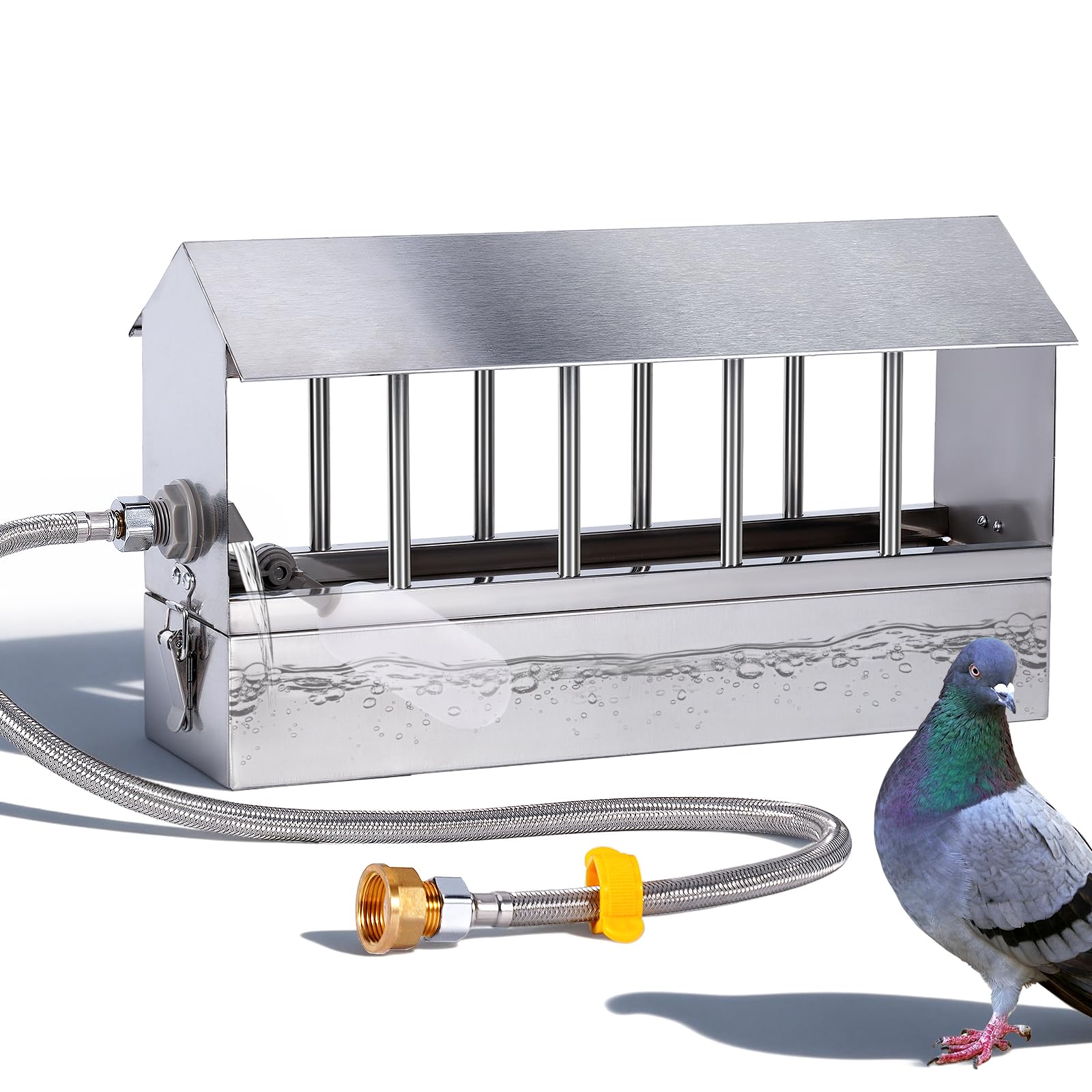 Abbeveratoio Automatico per Polli, Distributore D'Acqua per Pollame con Valvola a Galleggiante e Tubo di Collegamento in Rame, Sistema di Abbeveraggio in Acciaio Inossidabile per Piccioni, Anatre