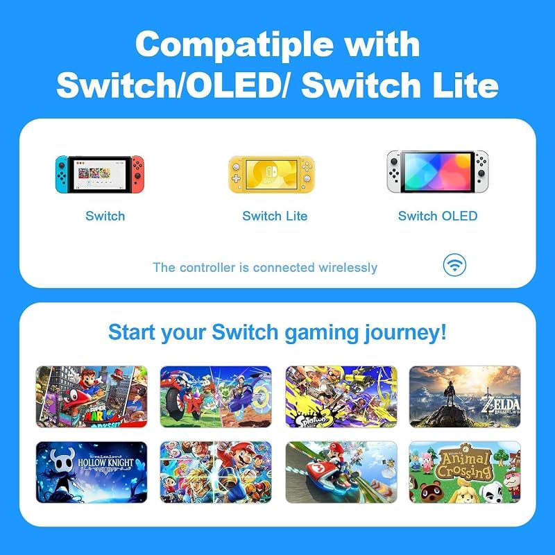 Générique Manette Switch L/R Travailler avec la console de Switch/Lite/OLED, Manette sans fil prend en charge la double vibration, le gyro à 6 axes, le réveil-Red