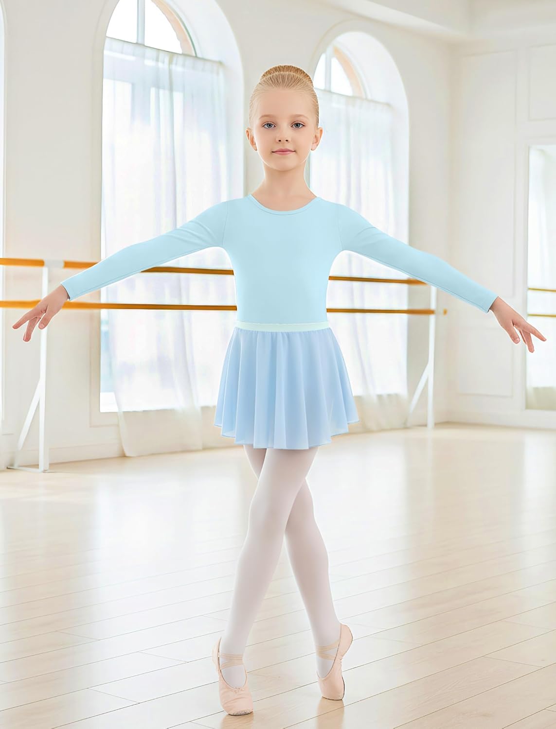 Gogokids 2PCS Long Sleeve Dance Leotards with Removable Skirt, Toddler Dance Dress for Ballet Class & Performance 3-11Years - Image 2