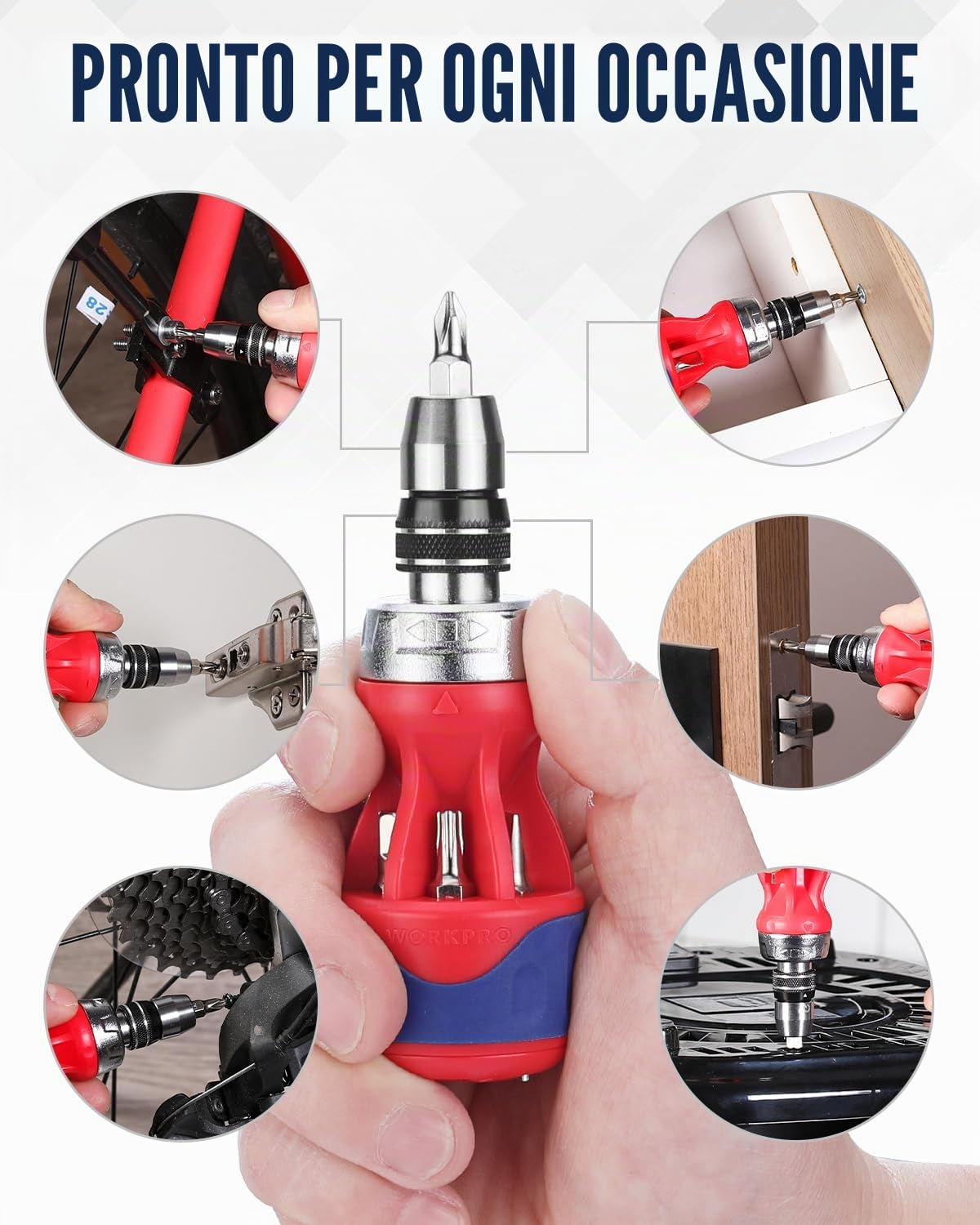 WORKPRO Cacciavite a cricchetto 12 in 1 a più punte tozze, driver a vite corti con meccanismo magnetico, a caricamento rapido, acciaio S2 di alta qualità