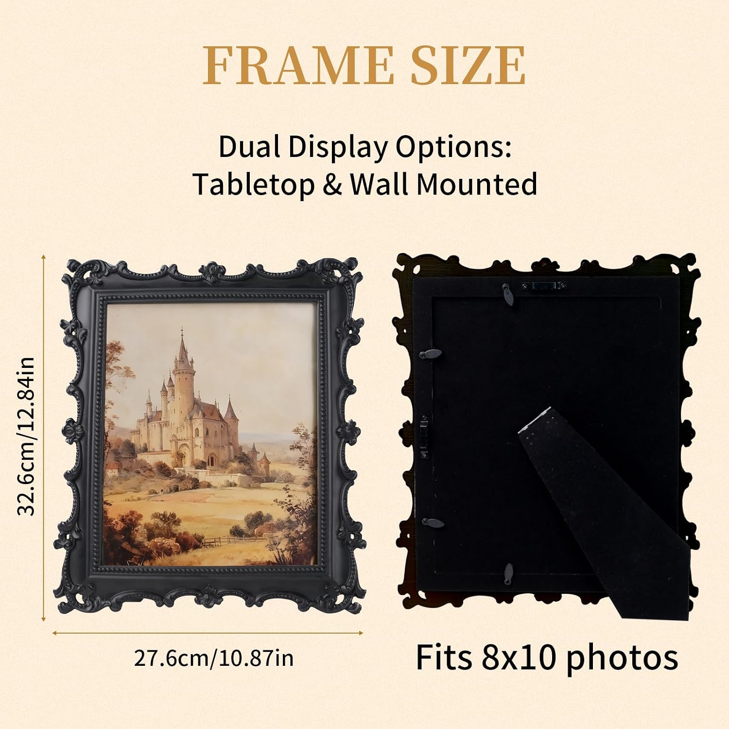 Vintage Picture Frame 8x10 - 8 x10 Matte Black Antique Picture Frame, Elegant Antique Frames 8 X 10 With Glass Front, Fancy Ornate Frame 8 x 10 For Photo Display Tabletop And Wall Mounting,Victorian Poster Frame 8 By 10(Black, 8X10)
