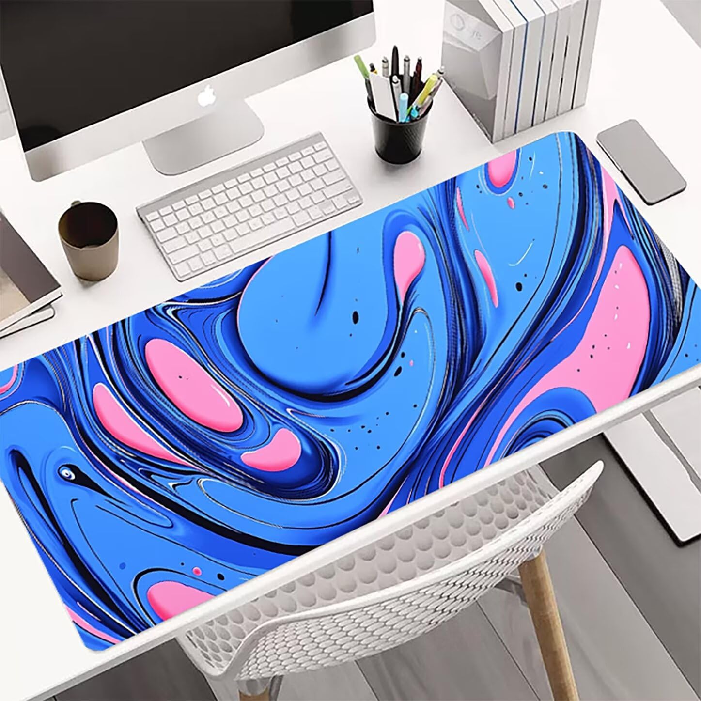 Lpfieonn Blau Großes Schreibtischunterlage, XXL Schreibtischunterlagen, Rosa XXL Wasserdicht Gaming Mousepad mit Vernähter Rand und Rutschfeste Gummibasis, für Laptop/Hause/Büro 120x60cm PF-1989