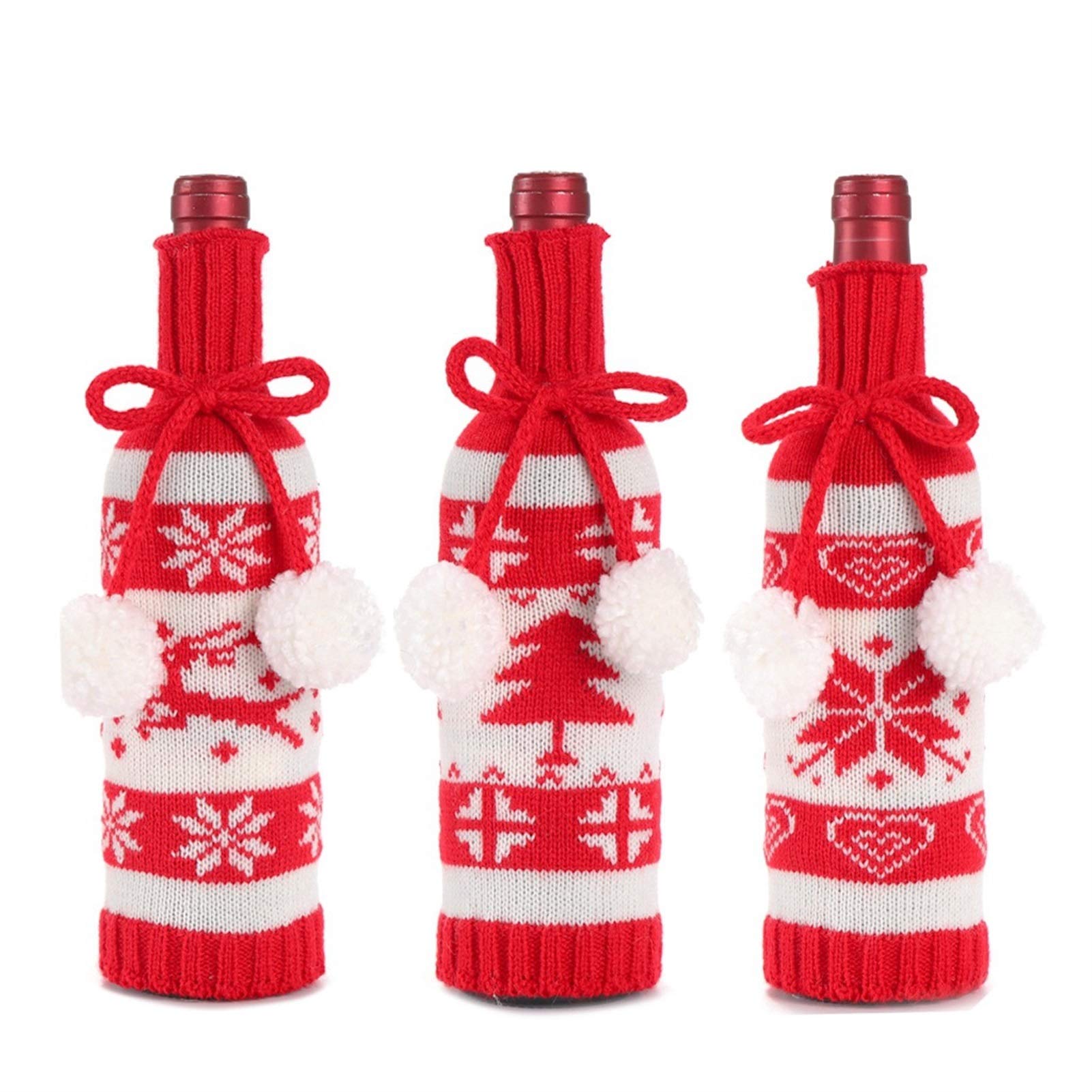 ZhanMazwj Christmas decoration 3 Pieces Christmas Wine Bottle Cover Button Coat Bottle Cover Wine Bottle Holder Sweater Bottle Pouch Bags For Christmas Party Decorations 29cm 1OKAUE-11-21-H
