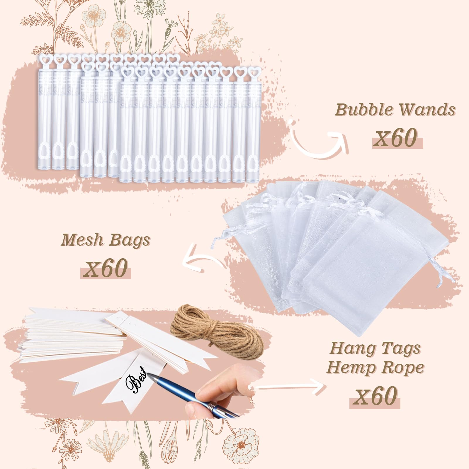 Ulikey Bulle Mariage Flacons, 60Pcs Bulles de Savon Mariage, Tube Bubble Enfant, Bouteilles de Savon à Bulles pour Anniversaire, Cadeaux, Décorations de Mariage (Étiquette)