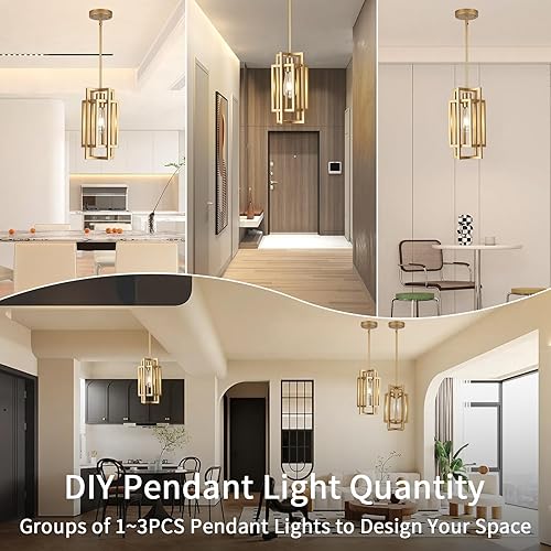 Miniatura 2 de Lámparas colgantes de granja, modernas luces colgantes doradas de 59 pulgadas, ajustable, pequeña, cuadrada, colgante de techo, para cocina, isla,