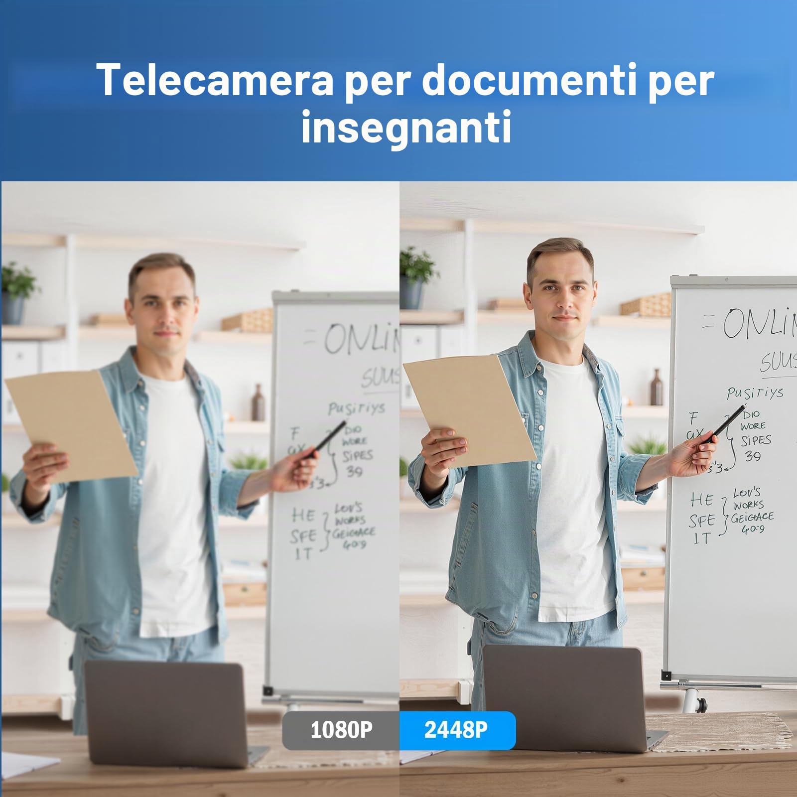 8MP Telecamera per Documenti & USB Document Camera per Insegnanti Microfono, Luce LED a 3 Livelli, Inversione dell'immagine su e giù, Sinistra e Destra per Apprendimento, Registrazione video