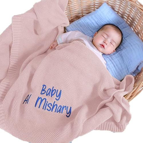 REQTYUI Coperte personalizzate per neonati: le coperte lavorate a maglia con nome ricamato personalizzato sono il regalo per neonati, neonati e bambine