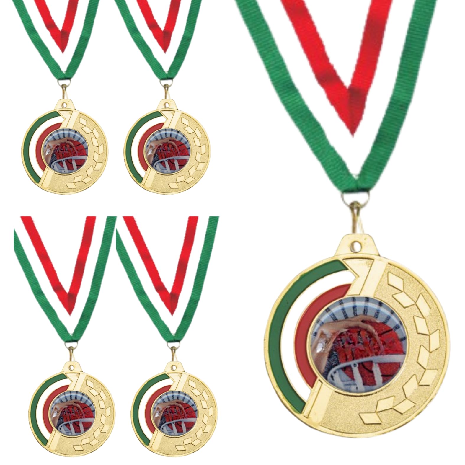 Stock Medaglie Premiazioni Personalizzate con Logo Resinato da 5 cm con Laccetto Medaglia Personalizzabili in Metallo con Stampa Personalizzata, Gare, Sport | 22.305.62G