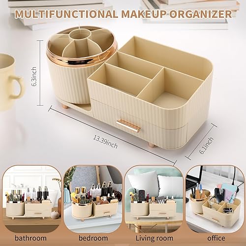 Miniatura 5 de Molutsody Organizador de maquillaje para tocador, vitrina de cosméticos con cajones, se adapta a maquillaje, productos de cuidado de la piel,