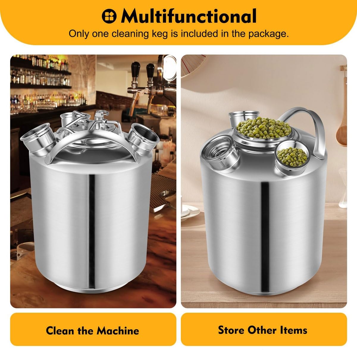 Kit de limpieza de línea de cerveza, recipiente de acero inoxidable con tapa para mantenimiento del dispensador del hogar, limpiador multifuncional