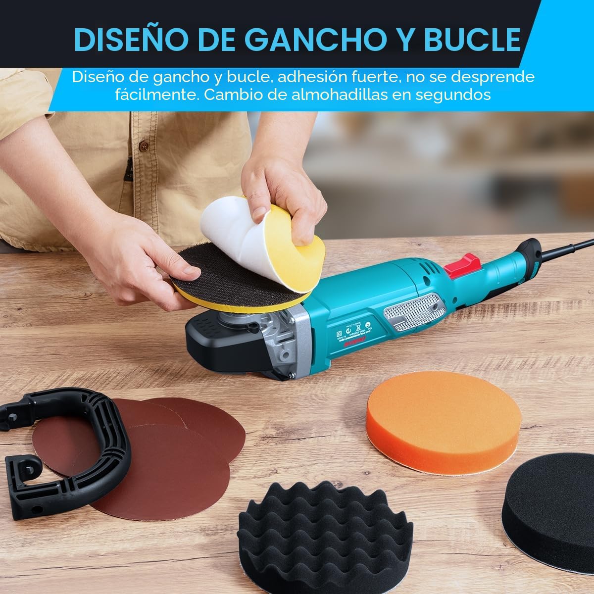 ENEACRO Pulidora Coche, 1800W Máquina Pulidora, Velocidad Variable con Pantalla LCD, Plato de Apoyo 150/180mm, Mangos Desmontables, Ideal para Lijar, Pulir y Encerar Barcos y Coches