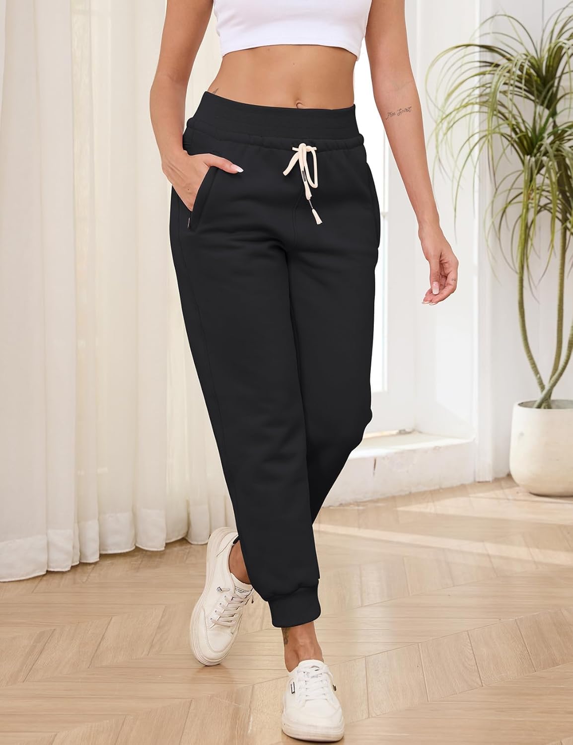 Gihuo Women's Sherpa Lined Sweatpants Winter Casual Jogger Sweat Pants Warm Athletic Thermal Fleece Lining Lounge Pants - Image 4