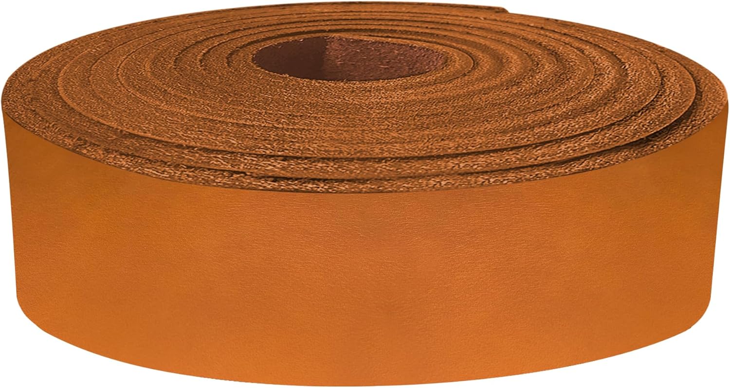 ELW 9-10 oz (3.6-4mm) Latigo Leather Belt Grade Straps & Strips | Size: 1.75"x84" (4.45 x 213cm) | Bright Yellow Brown | Full Grain Cowhide, Heavy Duty Holsters, Harness, Saddle, Guitar, DIY Crafts